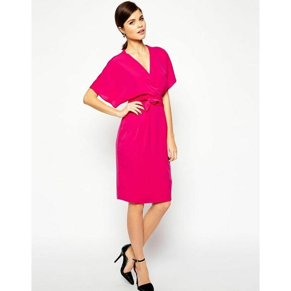 ASOS Dresses & Skirts - ASOS Kimono Wrap Dress Siz 4 Pink Short Sleeve